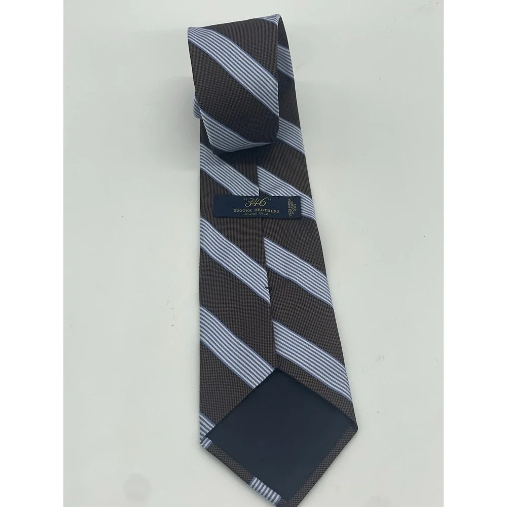 Brooks‎ Brothers 346 Men's Tie Brown Blue Striped Silk Preppy Career Party Italy